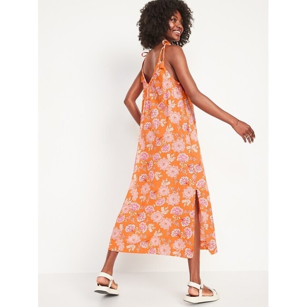 Old Navy Tie Shoulder Tasseled Floral Print All Day Maxi Swing Dress XS Resort‎ - Picture 7 of 13